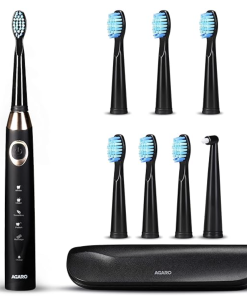 AGARO COSMIC MAX Sonic Electric tooth brush for adults with 5 modes, 7 brush heads, 1 Interdental head and rechargeable with 4 hours charge lasting up to 25 days (Black)
